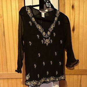 39. Chic Black Women's Blouse with Gold Embroidery